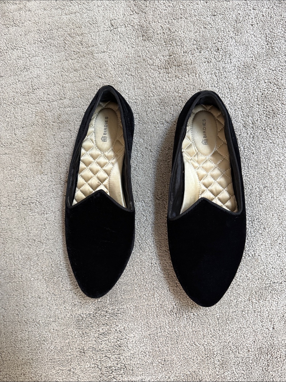 Birdies Black Velvet Pointed Toe Slip-Ons
